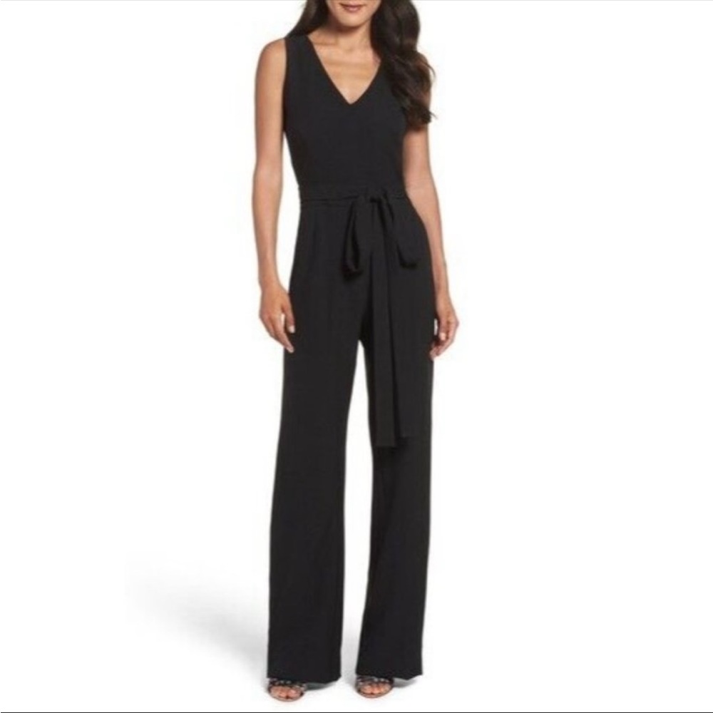 Vince Camuto Black v-neck jumpsuit with tie waist